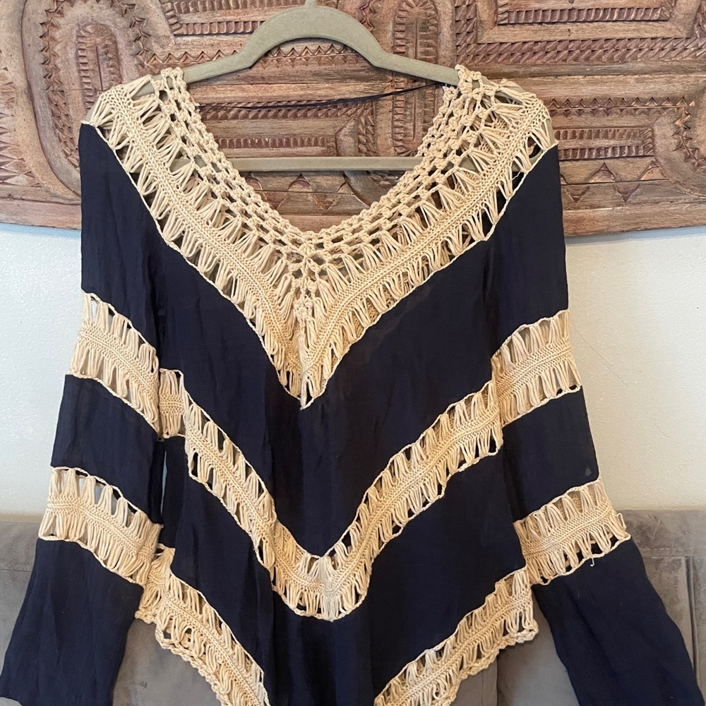 Boho Navy and Cream Crochet Top